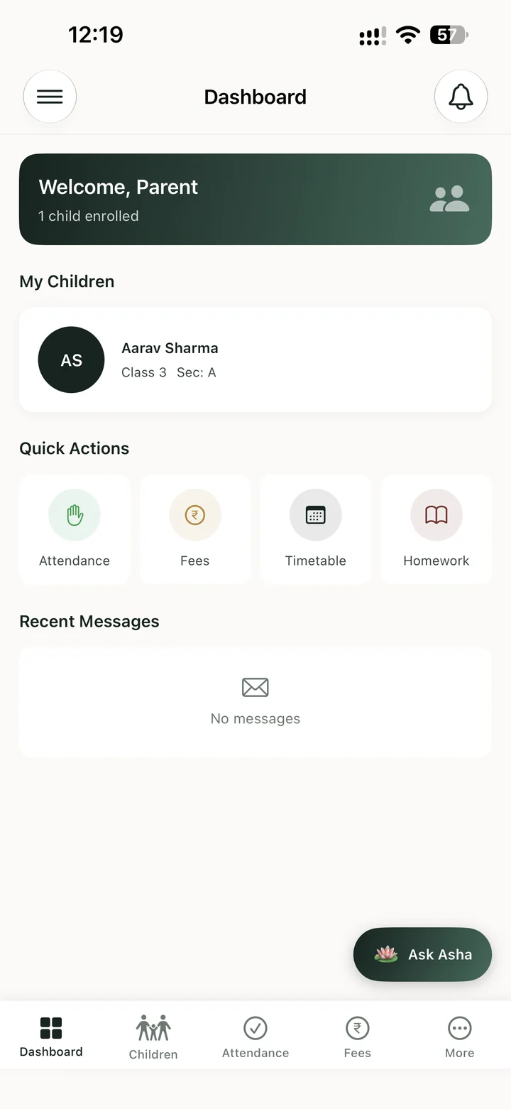 Parent app, home
